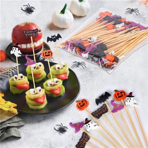 100 Pack Halloween Toothpicks for Appetizers, 4.7 Inch Natural Bamboo - Picture 5 of 7